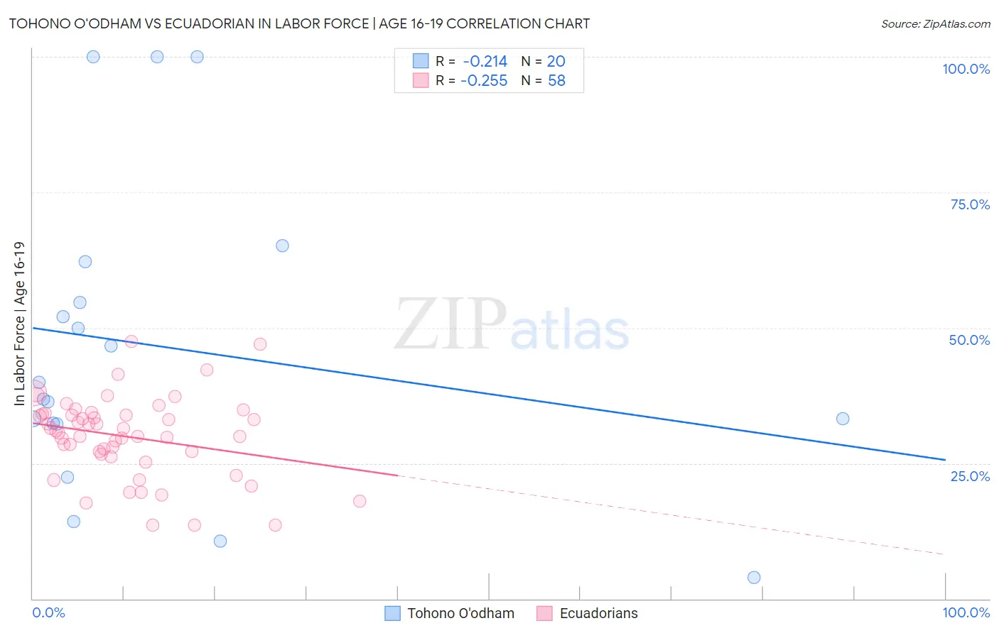 Tohono O'odham vs Ecuadorian In Labor Force | Age 16-19