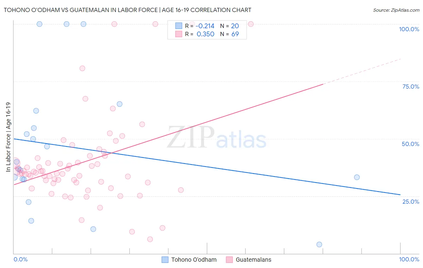 Tohono O'odham vs Guatemalan In Labor Force | Age 16-19