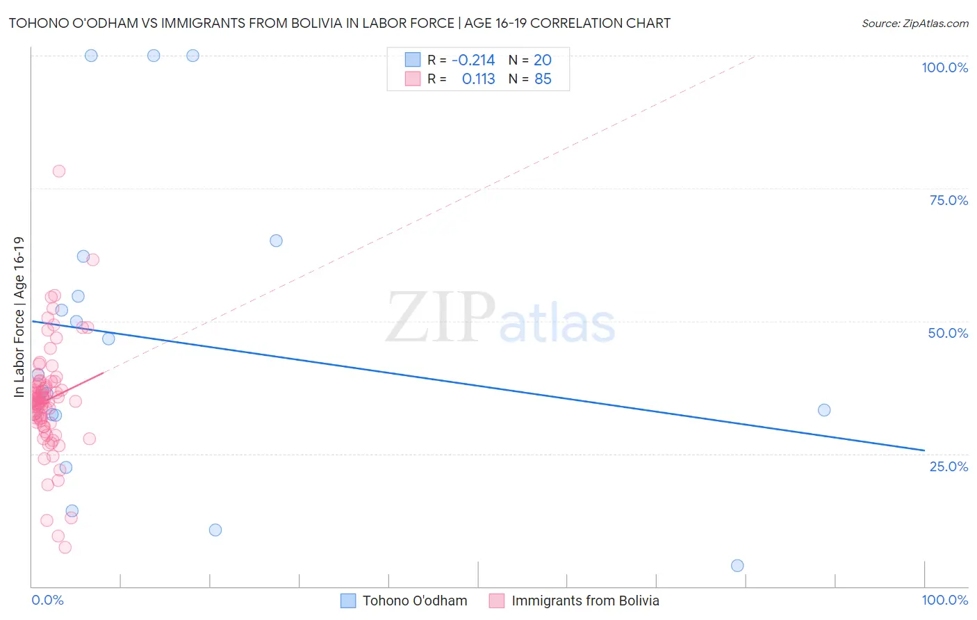 Tohono O'odham vs Immigrants from Bolivia In Labor Force | Age 16-19