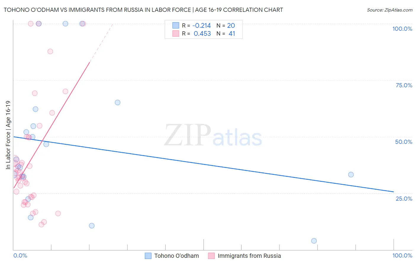 Tohono O'odham vs Immigrants from Russia In Labor Force | Age 16-19