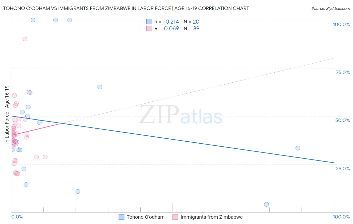 Tohono O'odham vs Immigrants from Zimbabwe In Labor Force | Age 16-19