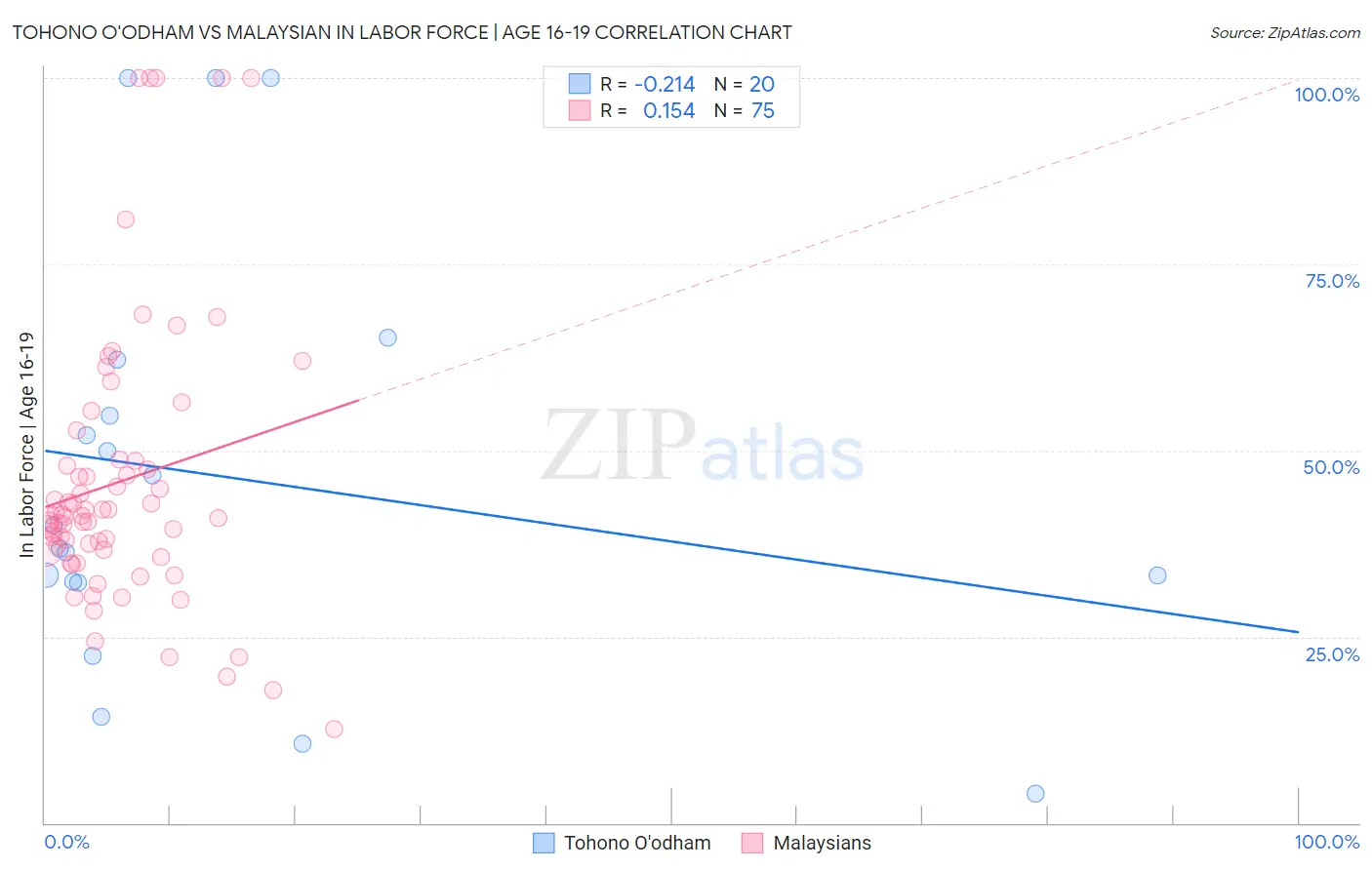 Tohono O'odham vs Malaysian In Labor Force | Age 16-19