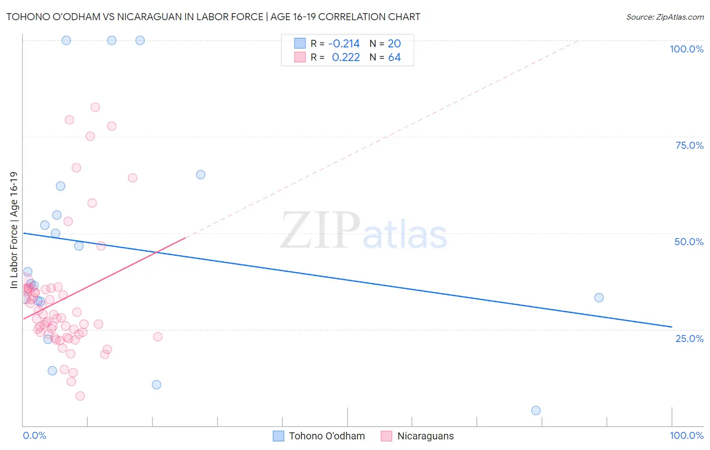 Tohono O'odham vs Nicaraguan In Labor Force | Age 16-19