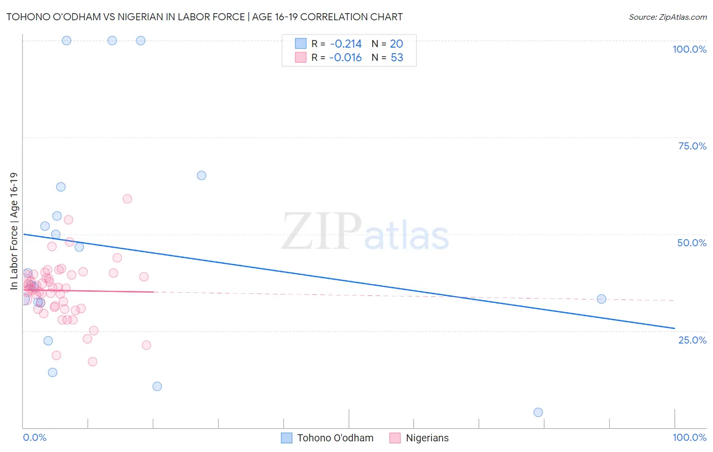 Tohono O'odham vs Nigerian In Labor Force | Age 16-19