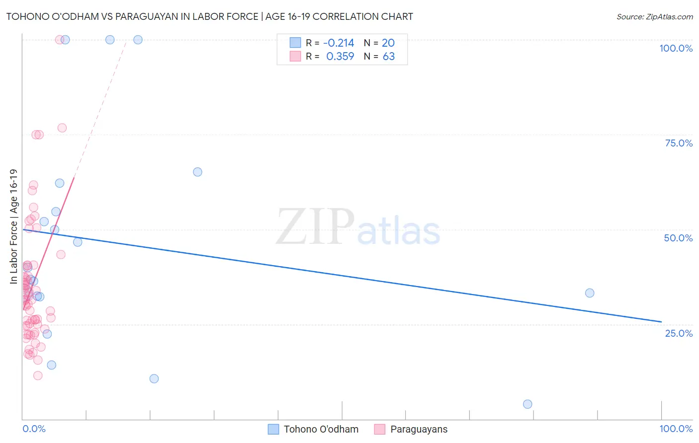 Tohono O'odham vs Paraguayan In Labor Force | Age 16-19