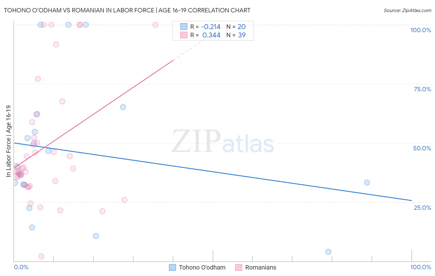 Tohono O'odham vs Romanian In Labor Force | Age 16-19