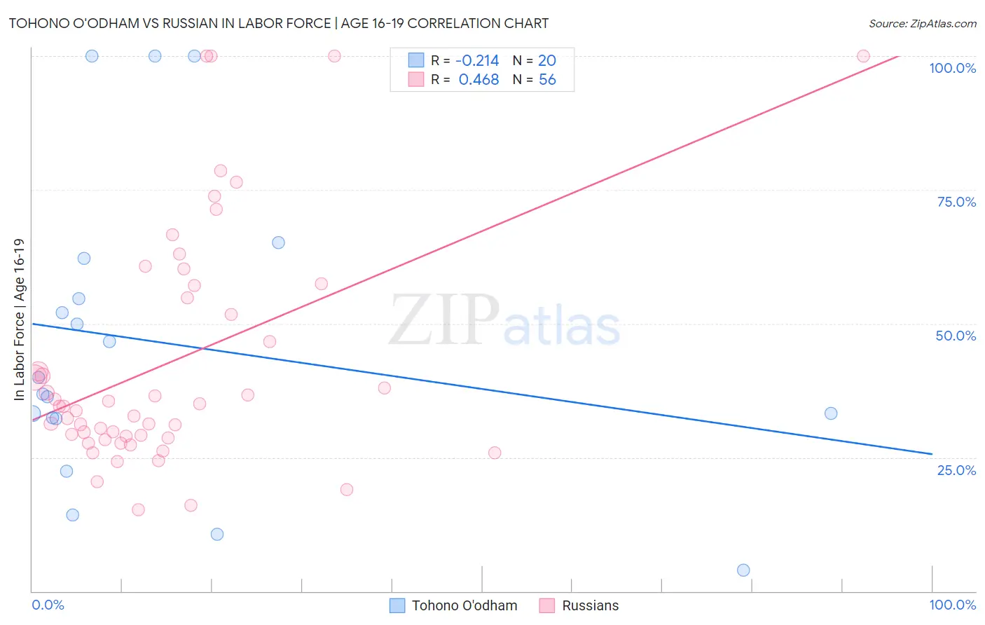 Tohono O'odham vs Russian In Labor Force | Age 16-19