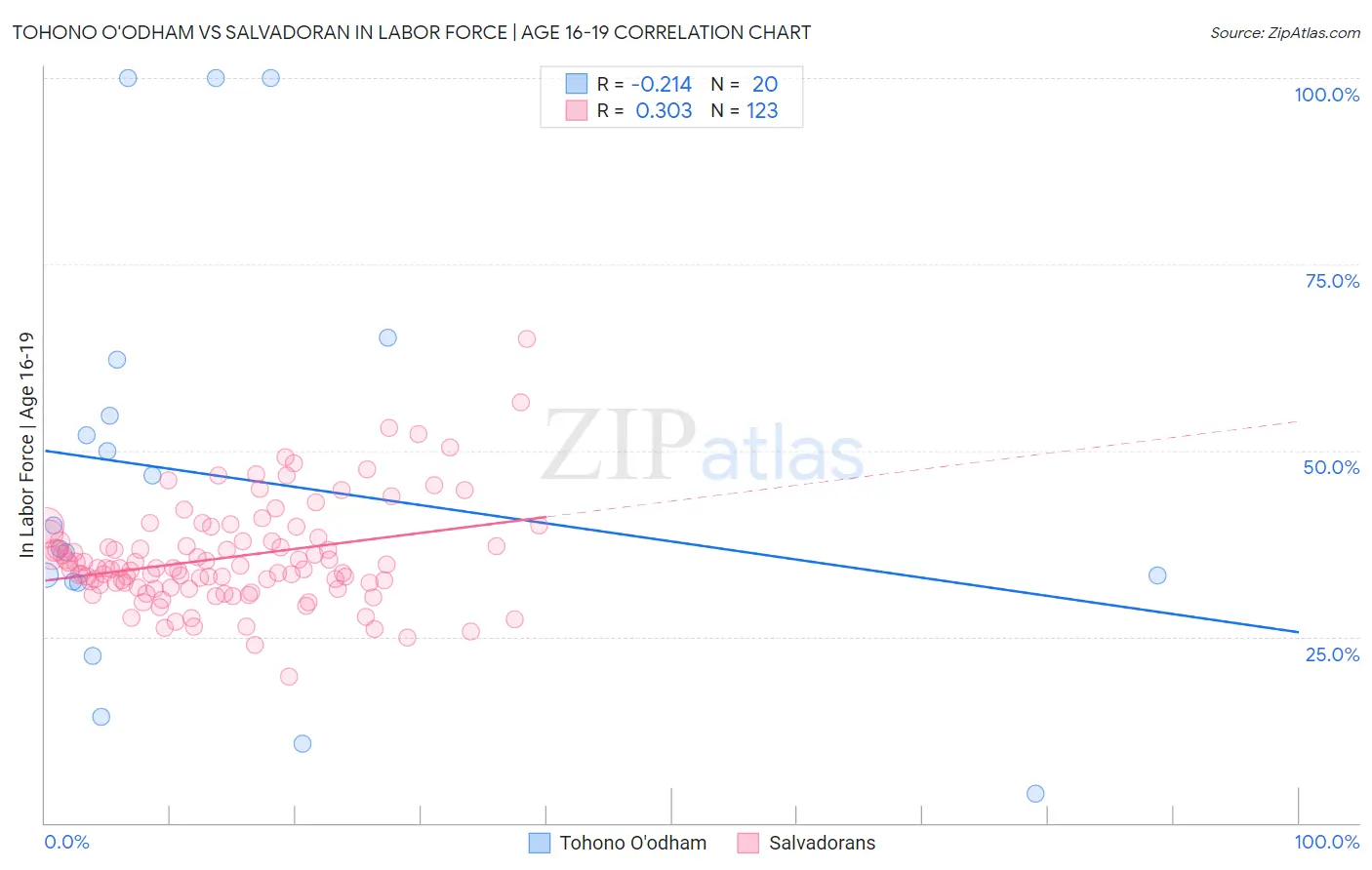 Tohono O'odham vs Salvadoran In Labor Force | Age 16-19