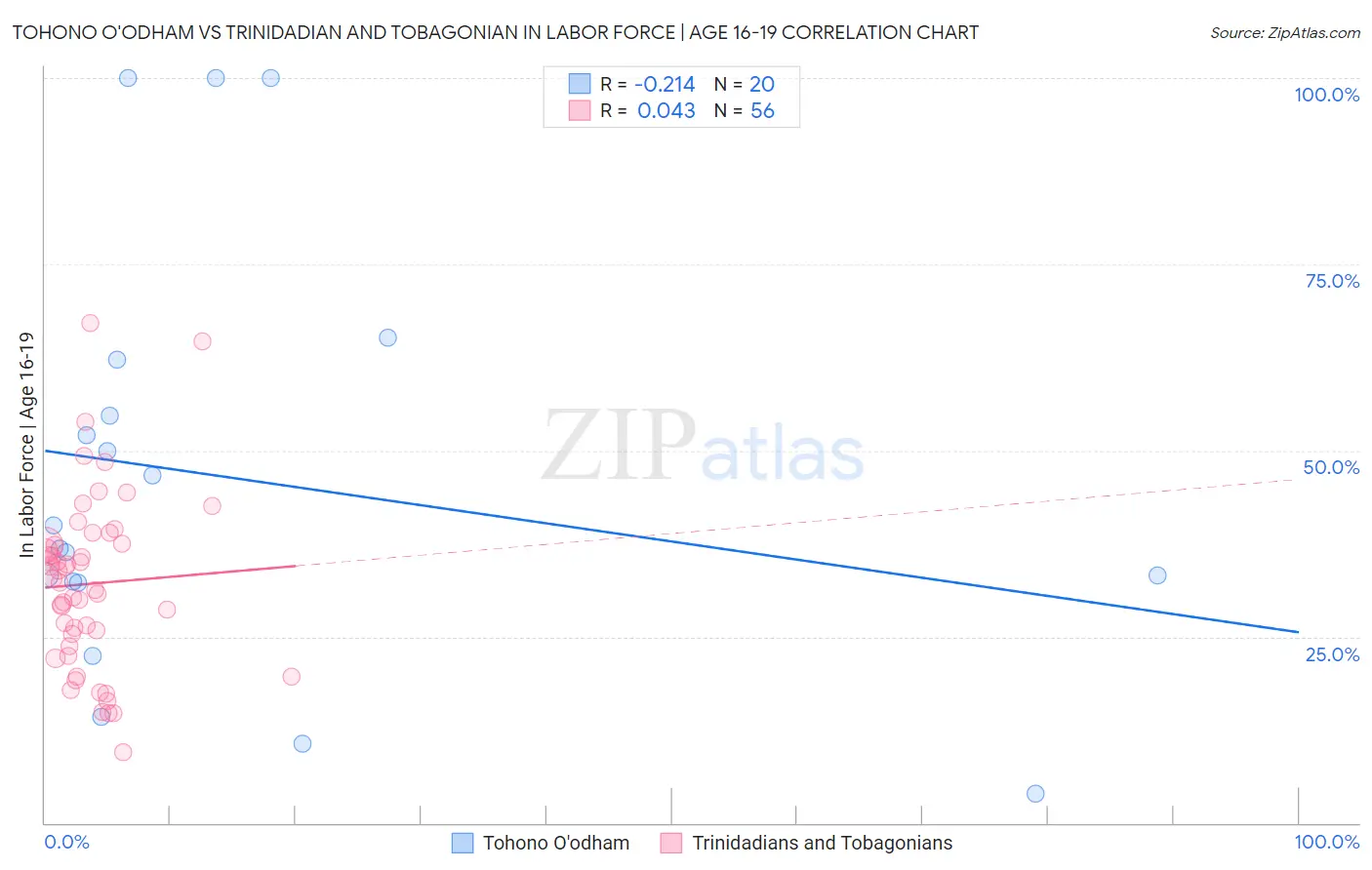 Tohono O'odham vs Trinidadian and Tobagonian In Labor Force | Age 16-19