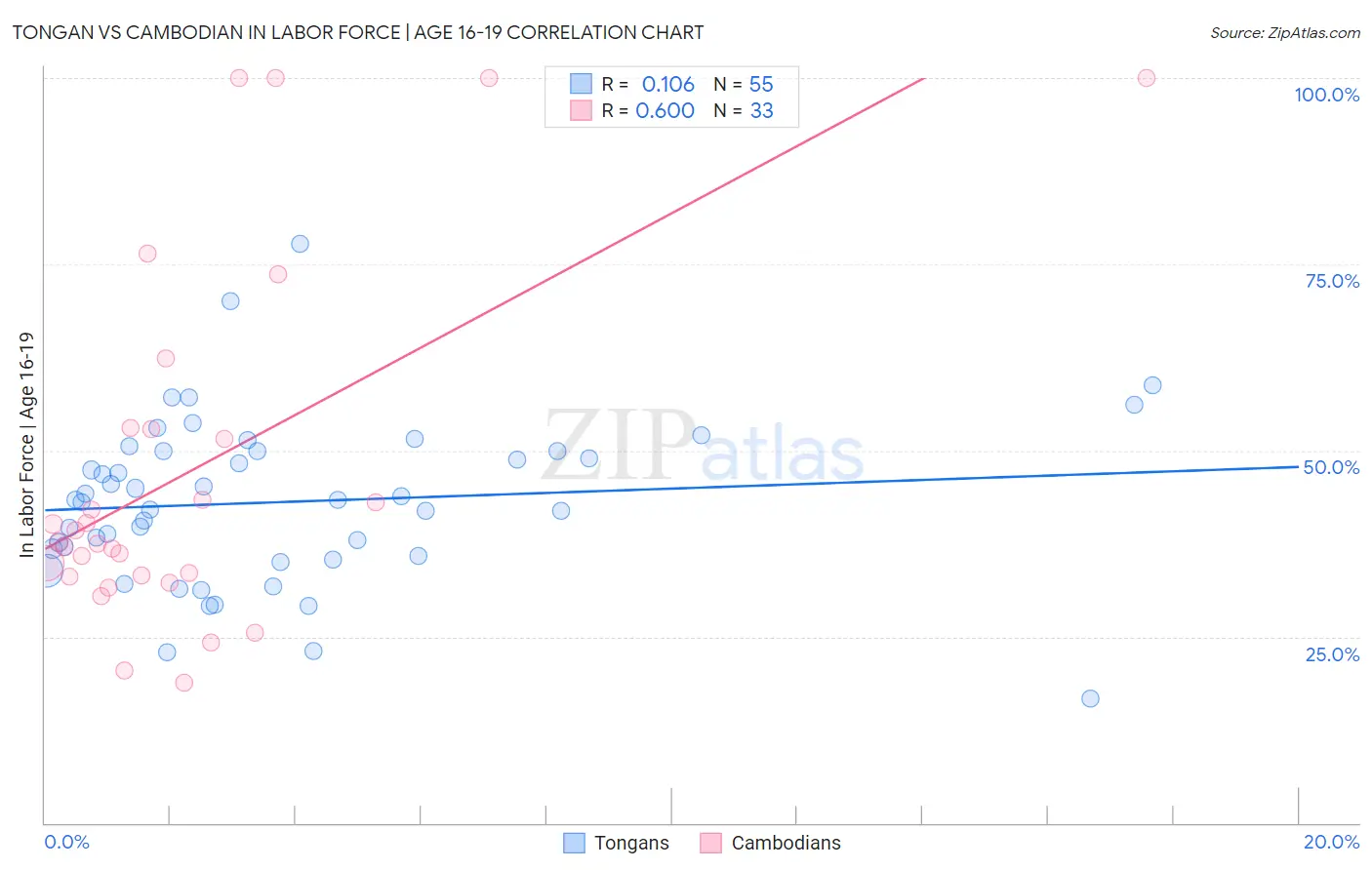 Tongan vs Cambodian In Labor Force | Age 16-19
