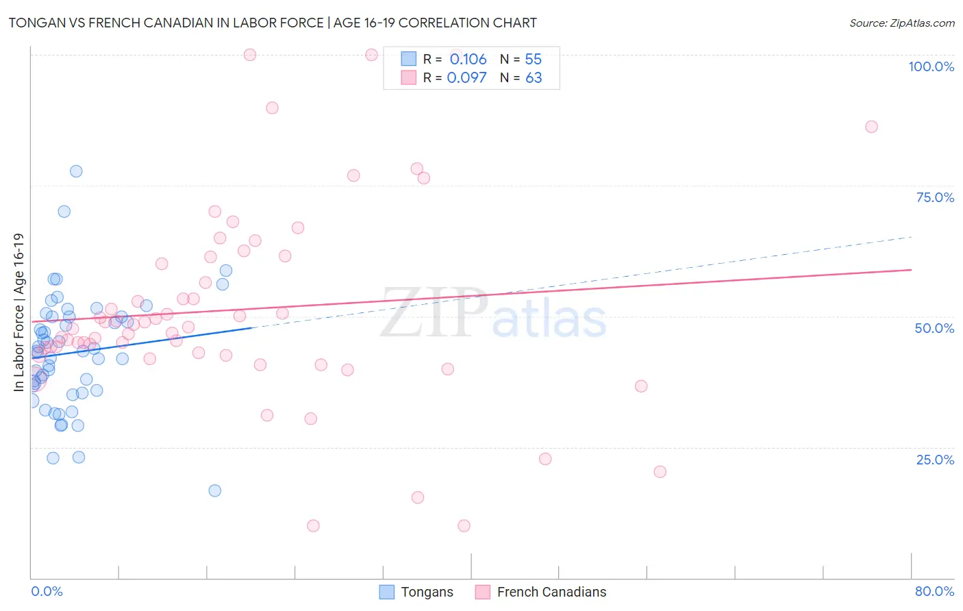 Tongan vs French Canadian In Labor Force | Age 16-19