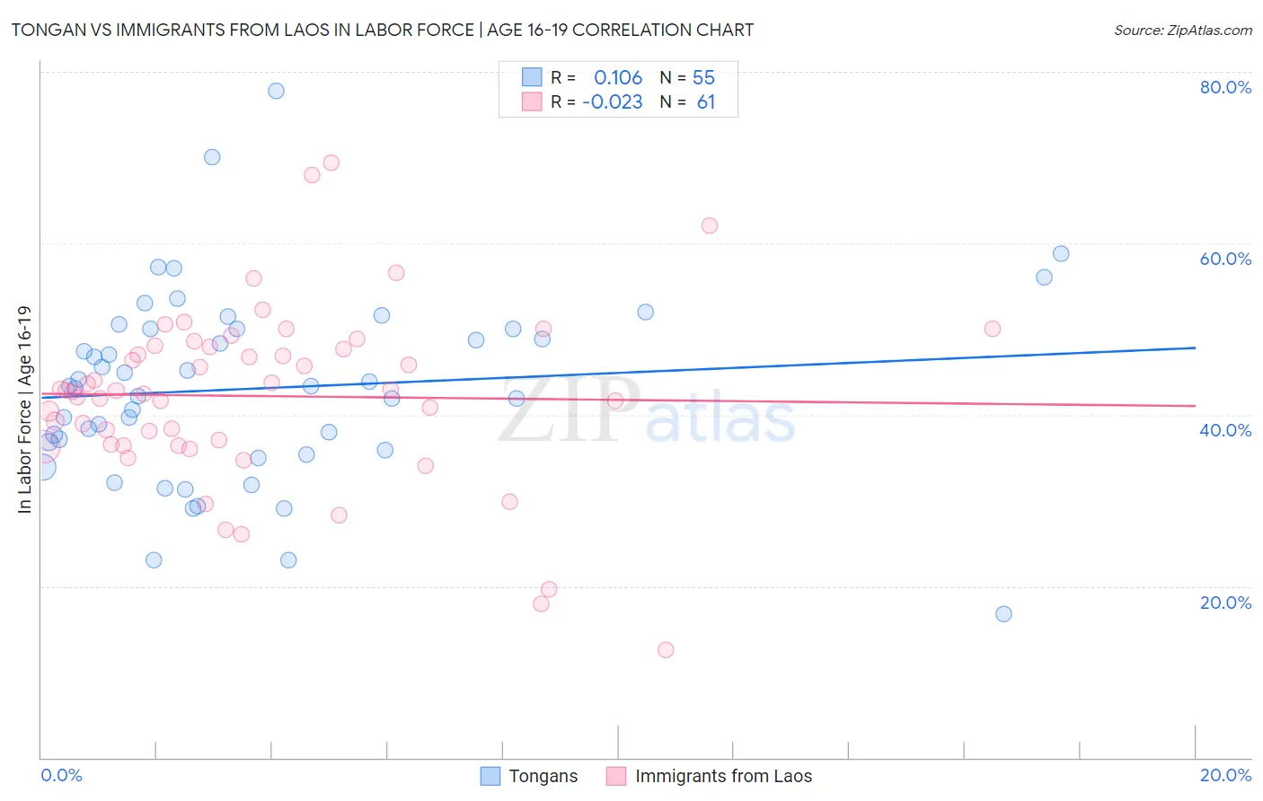 Tongan vs Immigrants from Laos In Labor Force | Age 16-19