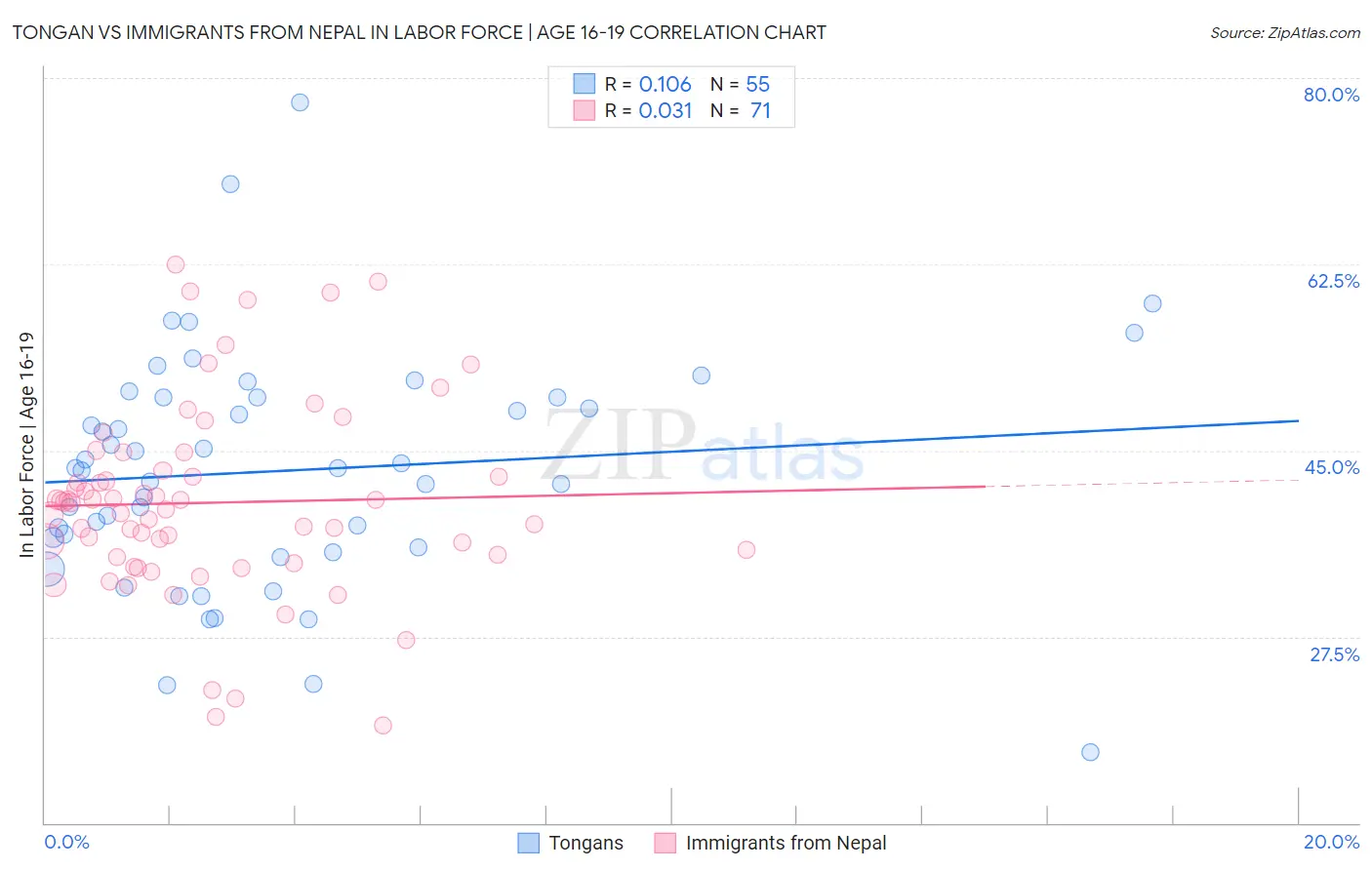 Tongan vs Immigrants from Nepal In Labor Force | Age 16-19
