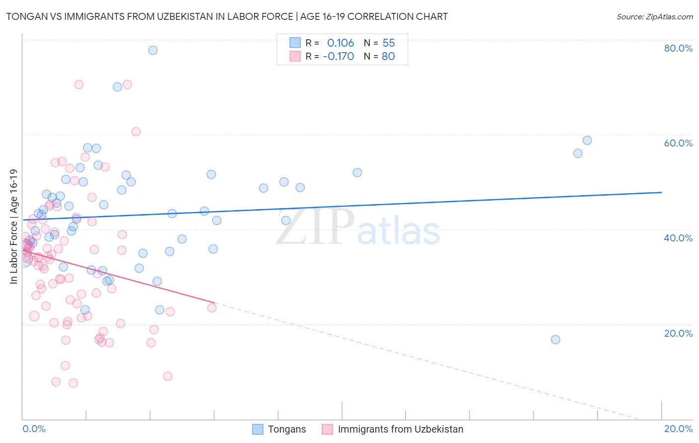Tongan vs Immigrants from Uzbekistan In Labor Force | Age 16-19