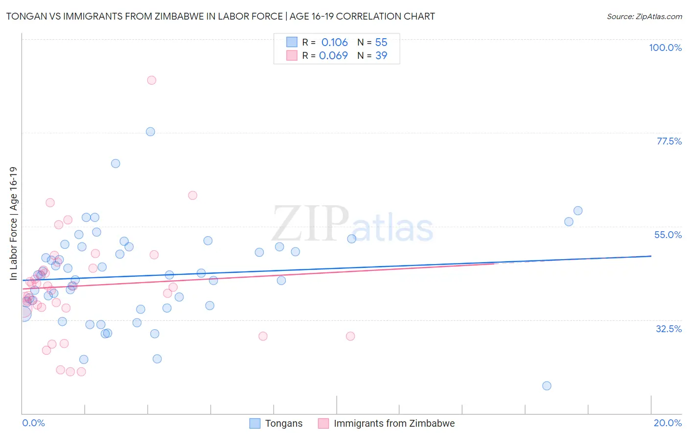 Tongan vs Immigrants from Zimbabwe In Labor Force | Age 16-19