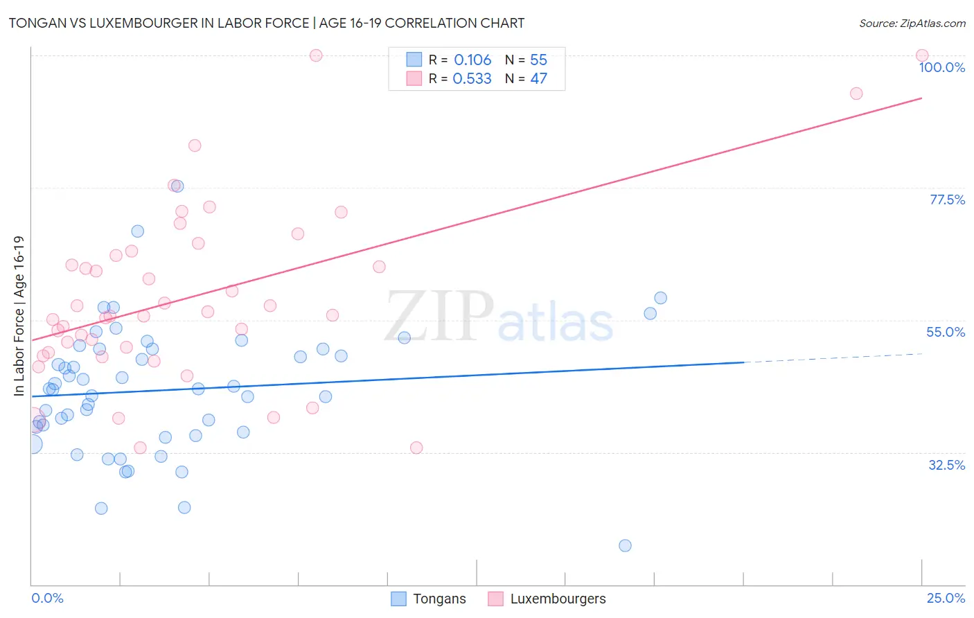 Tongan vs Luxembourger In Labor Force | Age 16-19