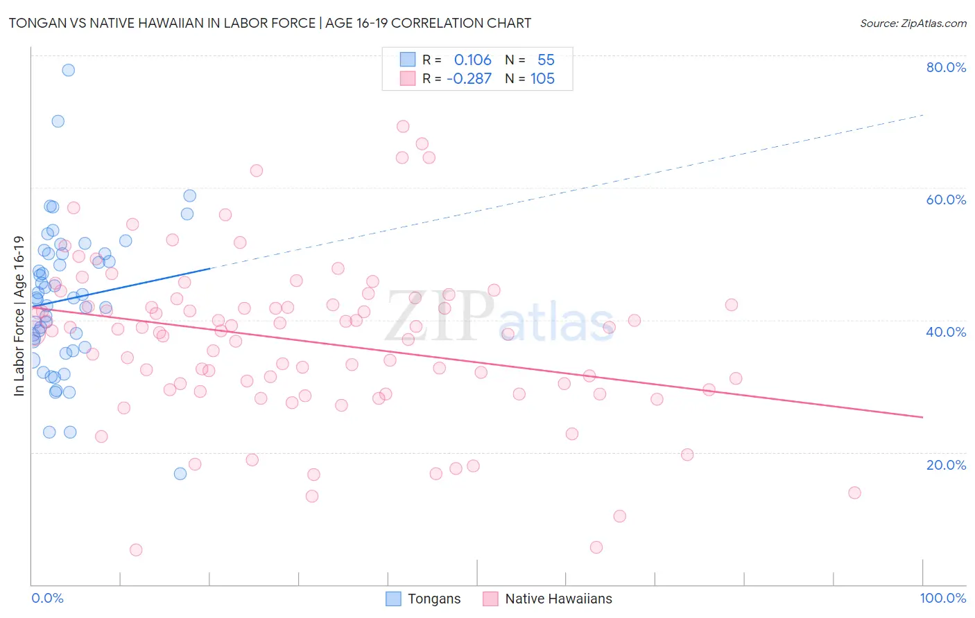 Tongan vs Native Hawaiian In Labor Force | Age 16-19