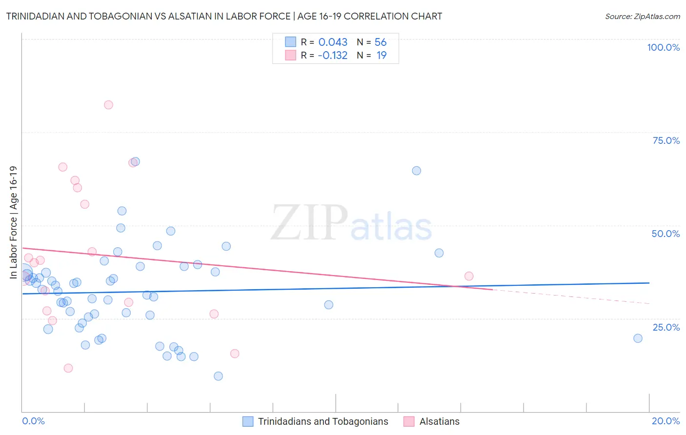 Trinidadian and Tobagonian vs Alsatian In Labor Force | Age 16-19