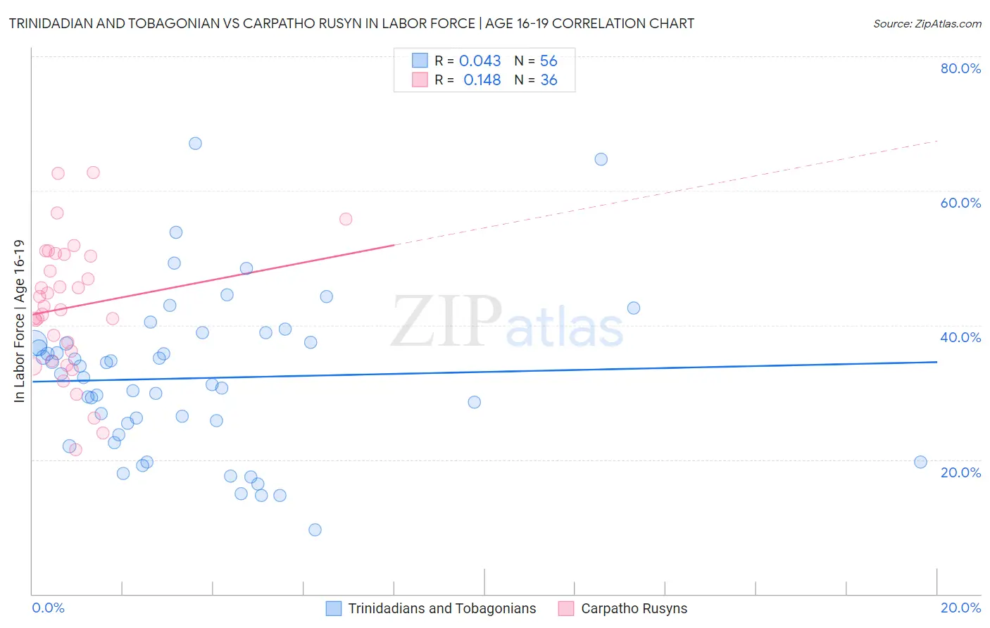 Trinidadian and Tobagonian vs Carpatho Rusyn In Labor Force | Age 16-19
