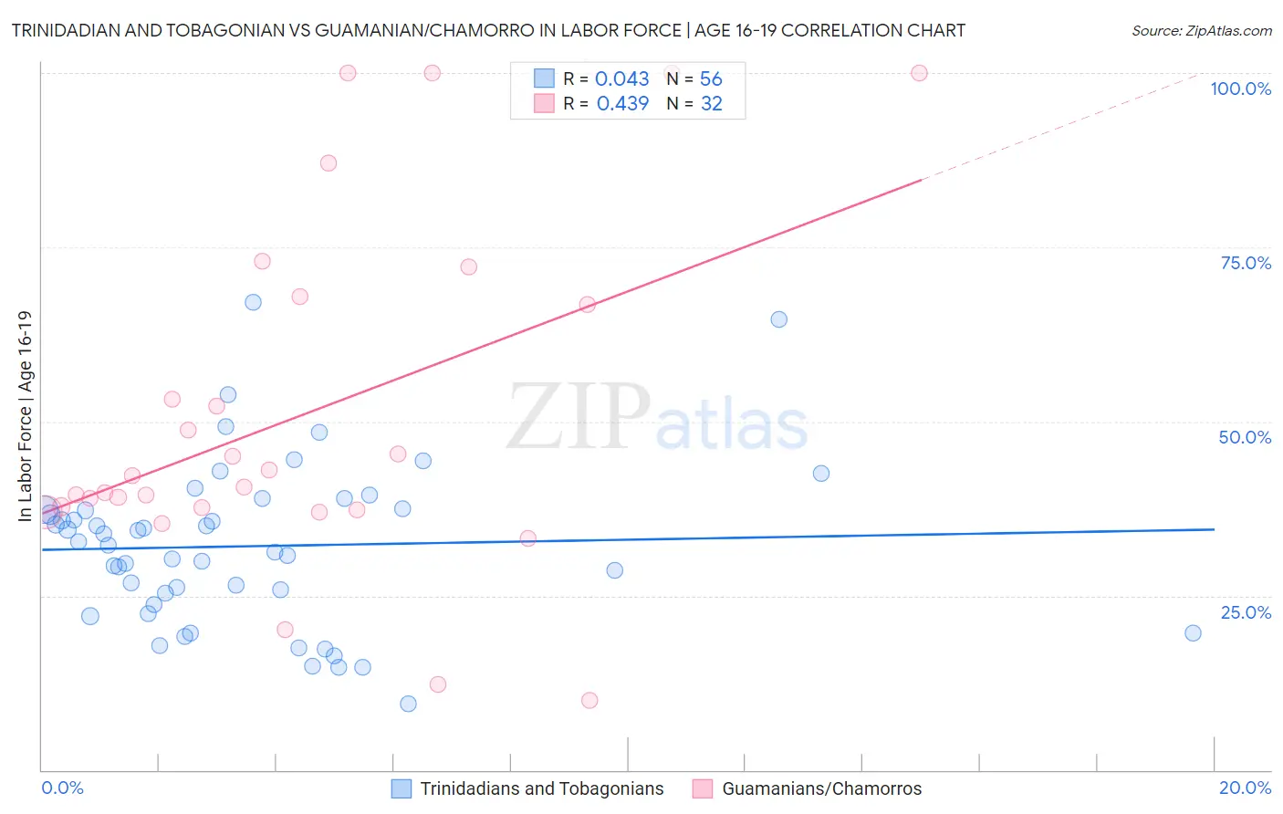 Trinidadian and Tobagonian vs Guamanian/Chamorro In Labor Force | Age 16-19