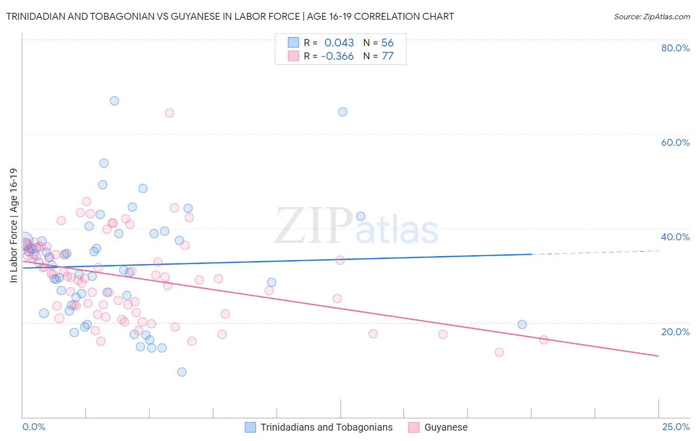 Trinidadian and Tobagonian vs Guyanese In Labor Force | Age 16-19