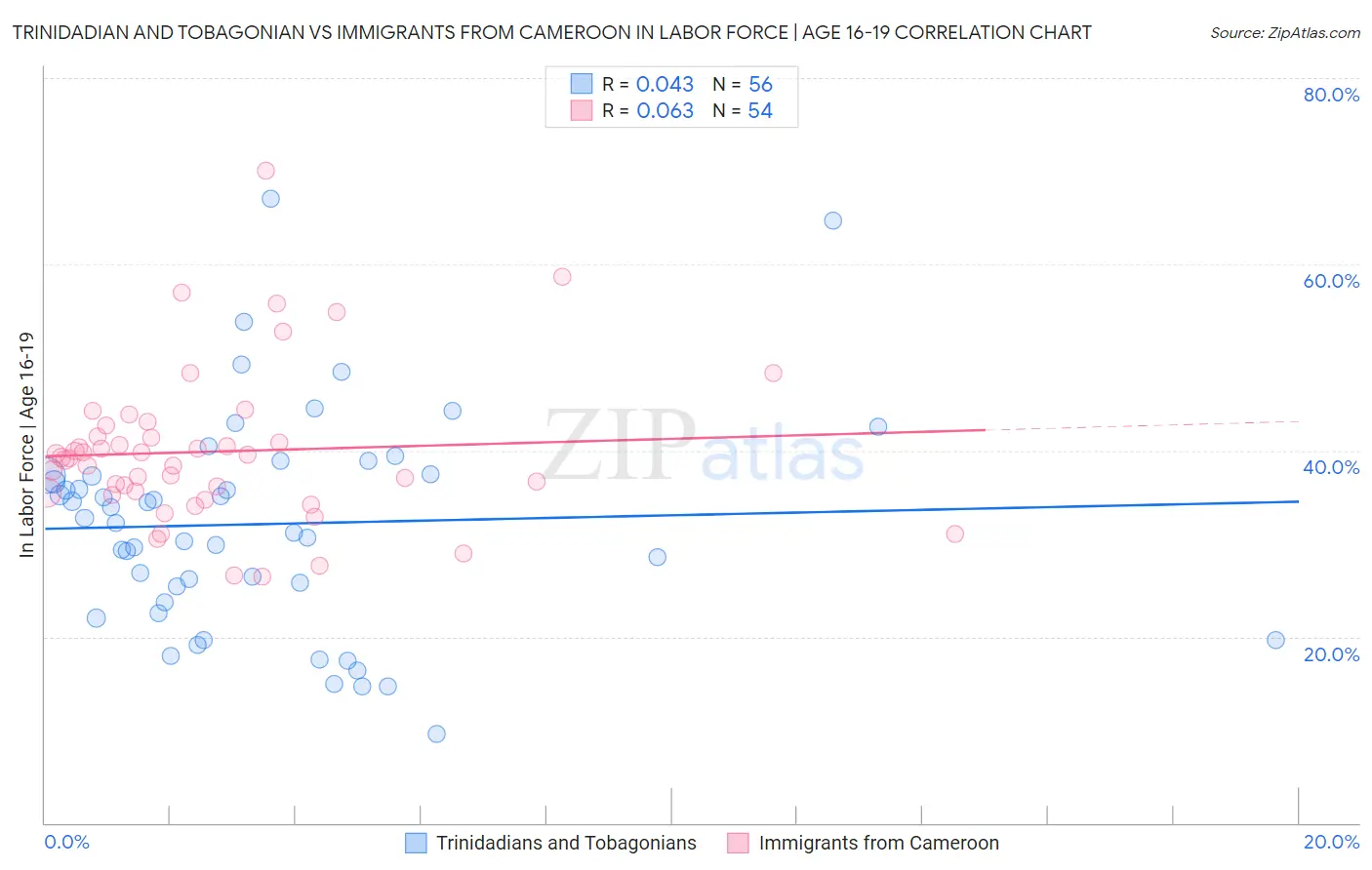 Trinidadian and Tobagonian vs Immigrants from Cameroon In Labor Force | Age 16-19