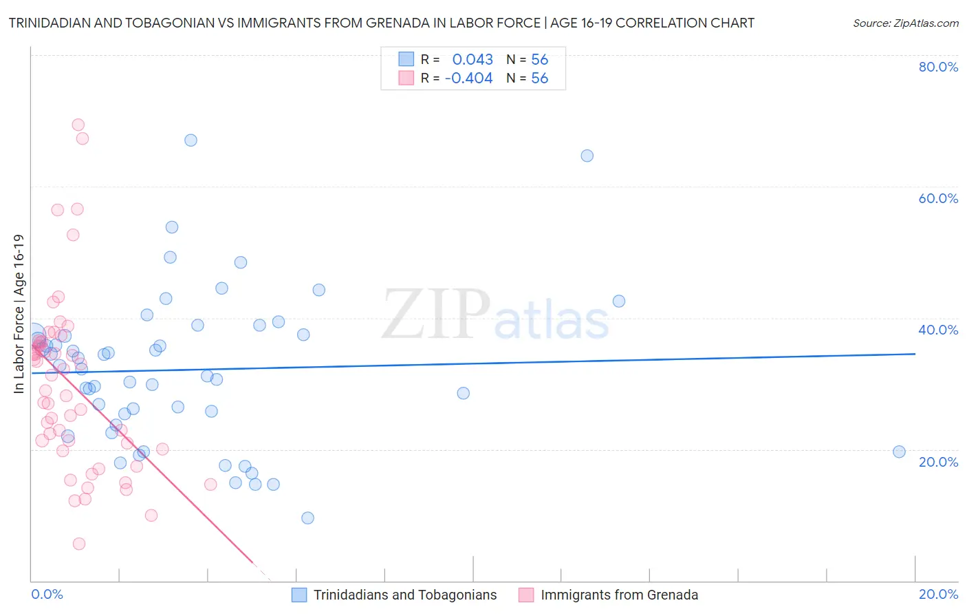 Trinidadian and Tobagonian vs Immigrants from Grenada In Labor Force | Age 16-19