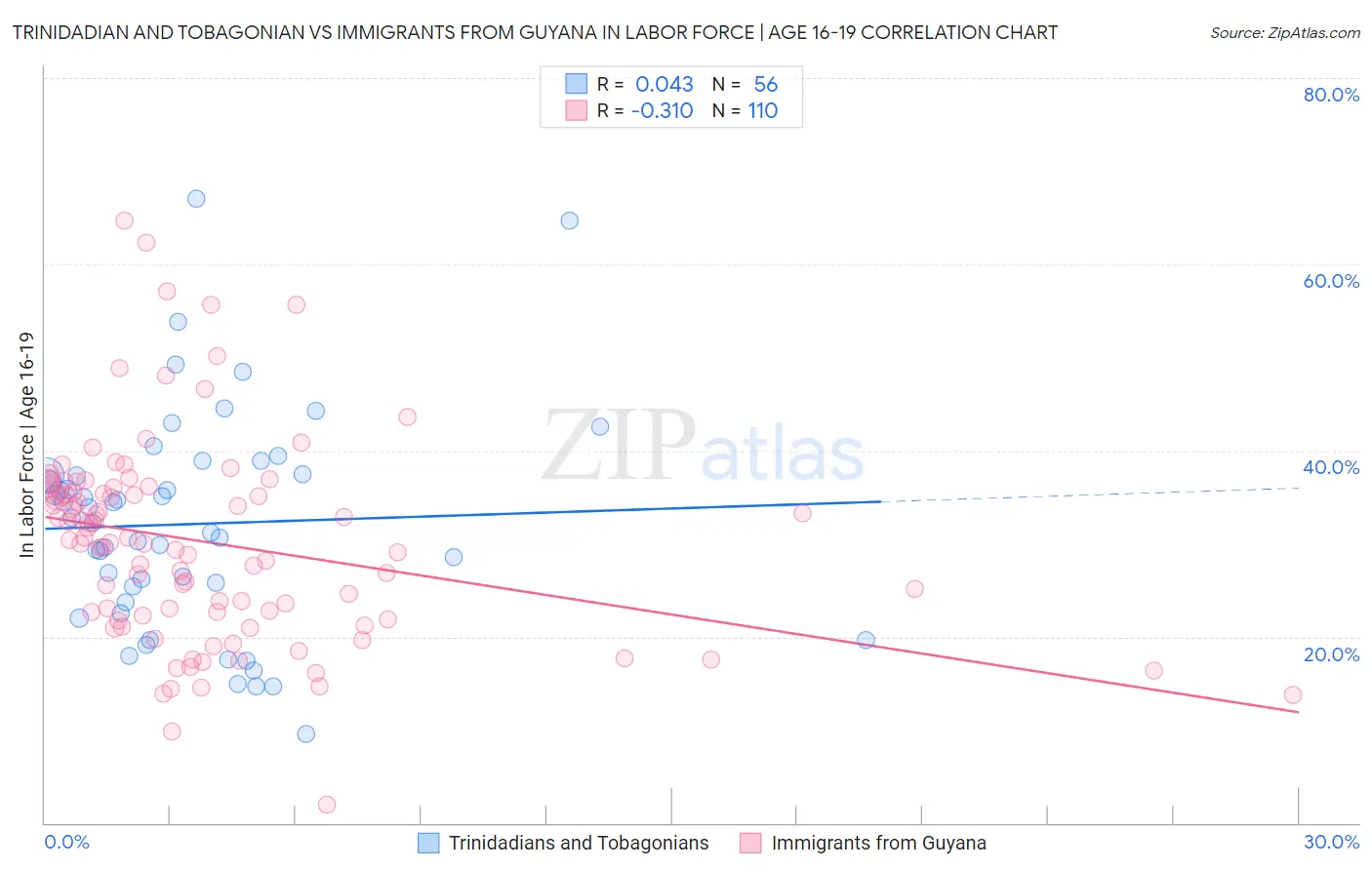 Trinidadian and Tobagonian vs Immigrants from Guyana In Labor Force | Age 16-19