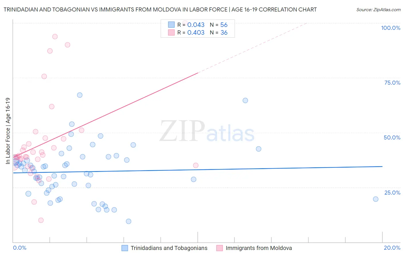 Trinidadian and Tobagonian vs Immigrants from Moldova In Labor Force | Age 16-19