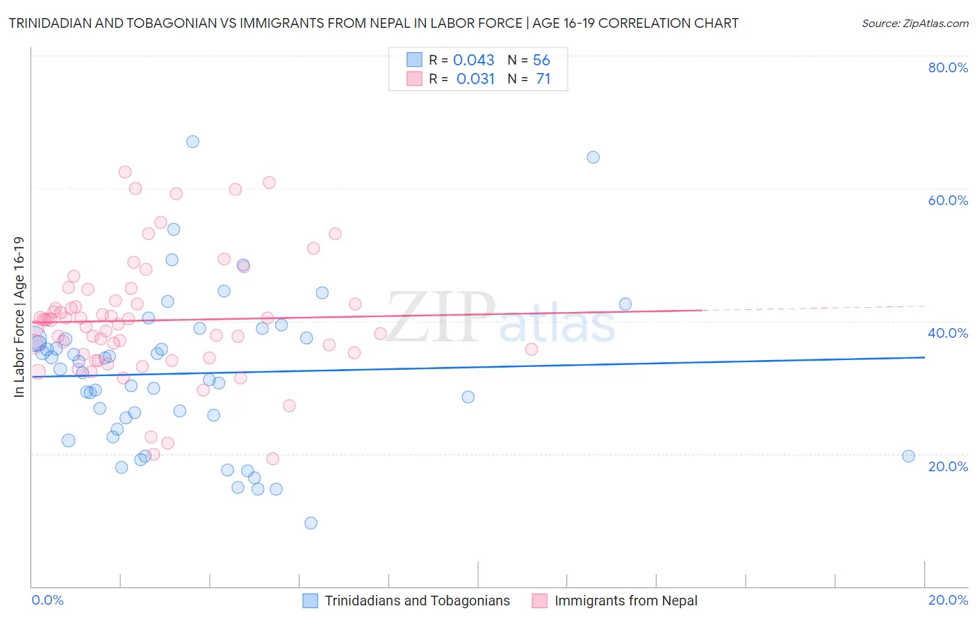 Trinidadian and Tobagonian vs Immigrants from Nepal In Labor Force | Age 16-19
