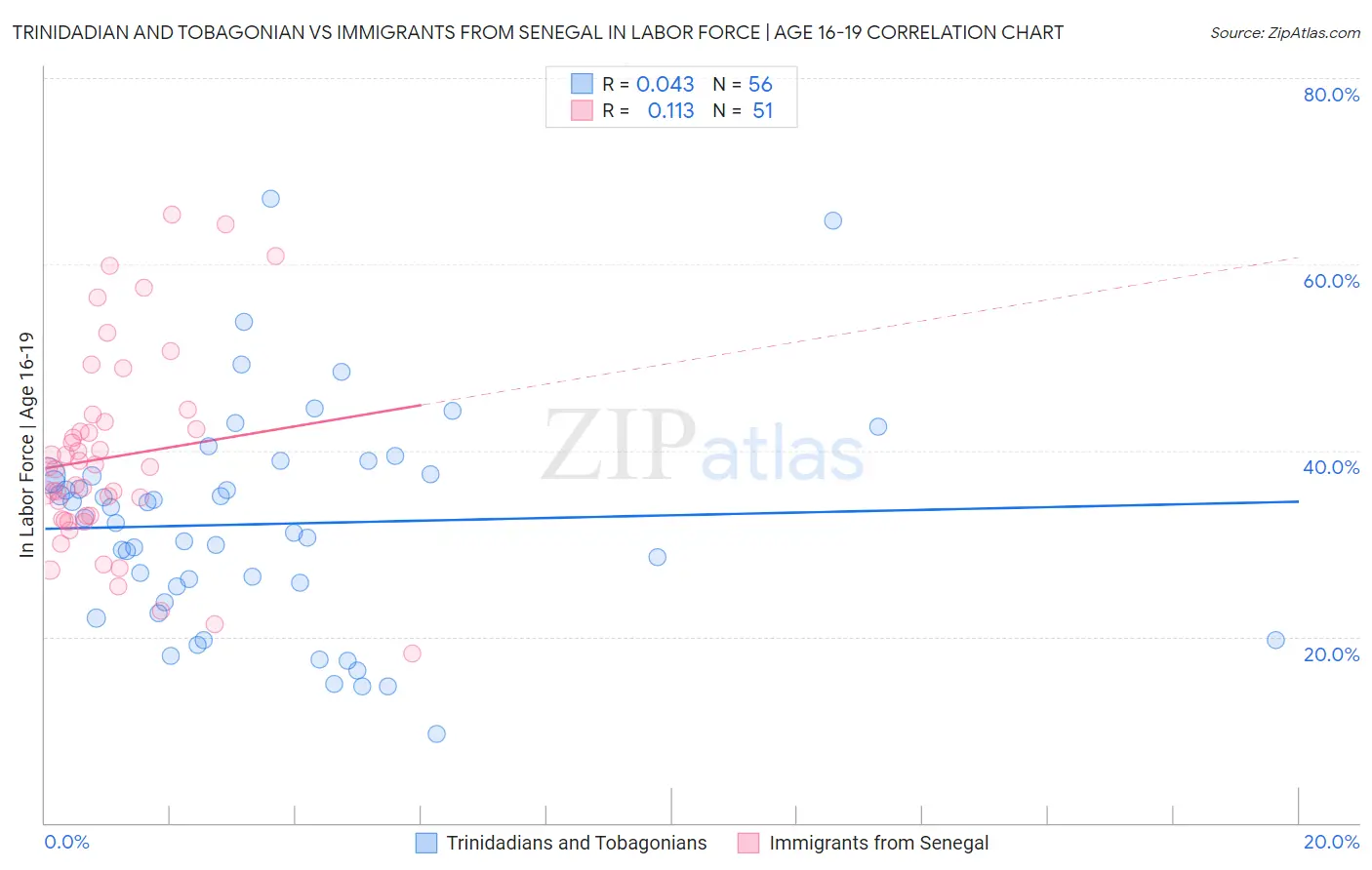 Trinidadian and Tobagonian vs Immigrants from Senegal In Labor Force | Age 16-19