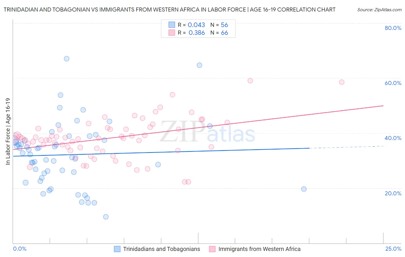 Trinidadian and Tobagonian vs Immigrants from Western Africa In Labor Force | Age 16-19