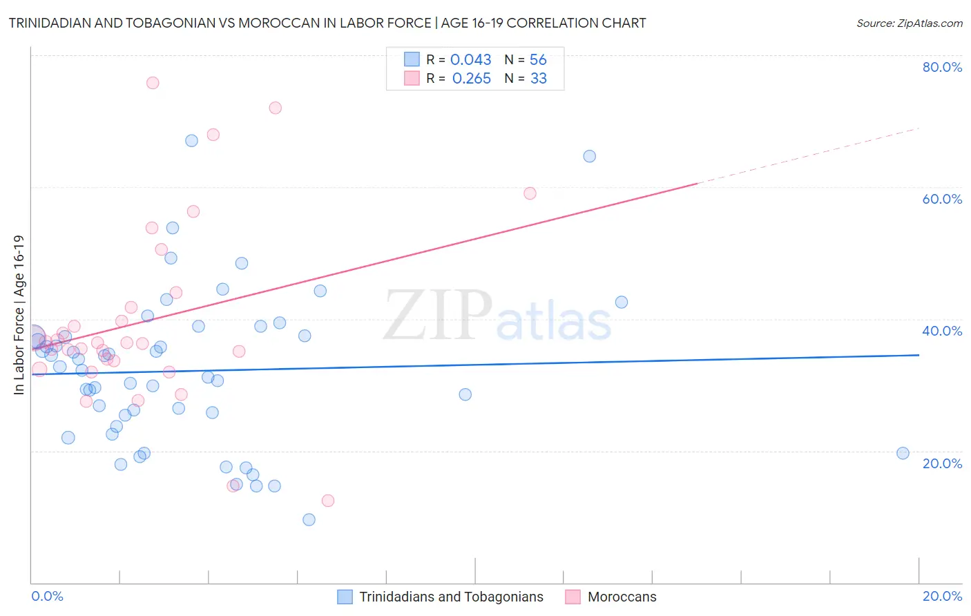 Trinidadian and Tobagonian vs Moroccan In Labor Force | Age 16-19