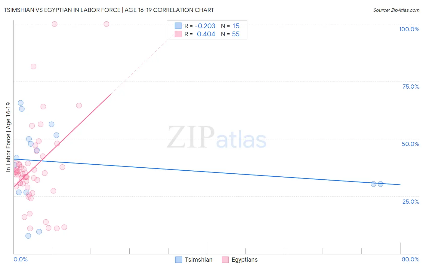 Tsimshian vs Egyptian In Labor Force | Age 16-19
