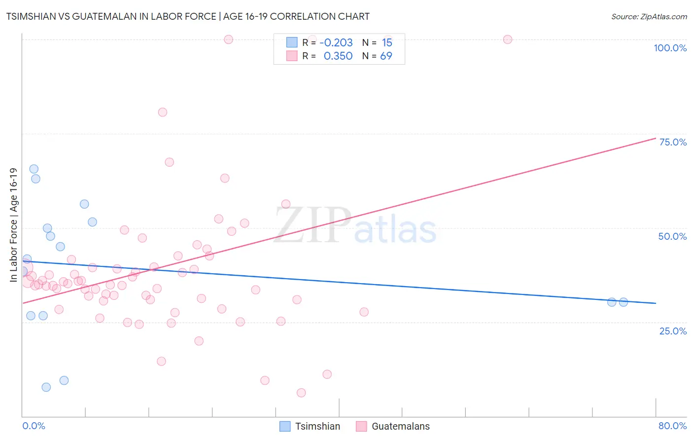 Tsimshian vs Guatemalan In Labor Force | Age 16-19