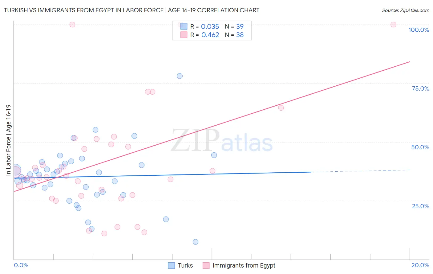Turkish vs Immigrants from Egypt In Labor Force | Age 16-19