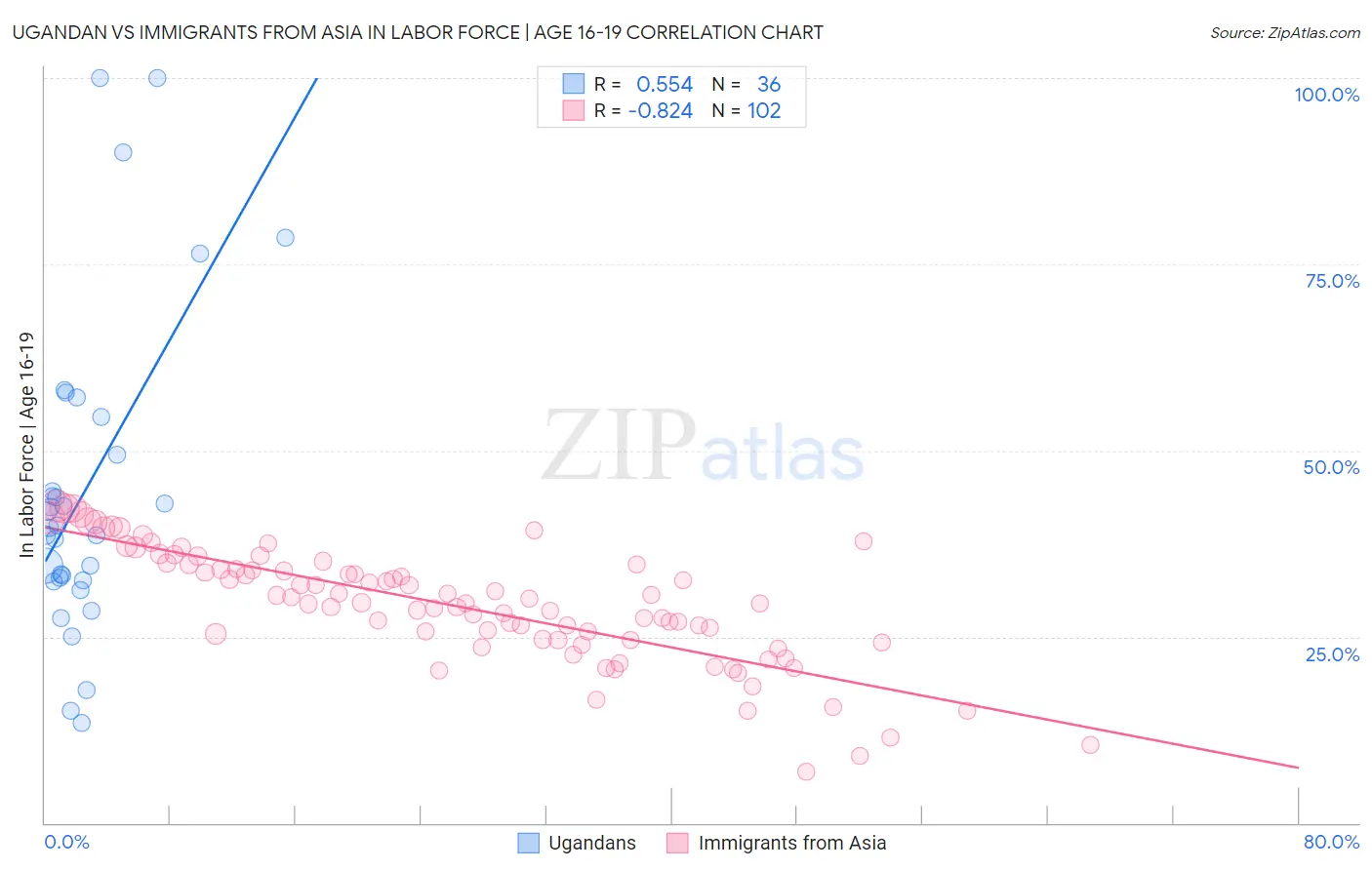 Ugandan vs Immigrants from Asia In Labor Force | Age 16-19