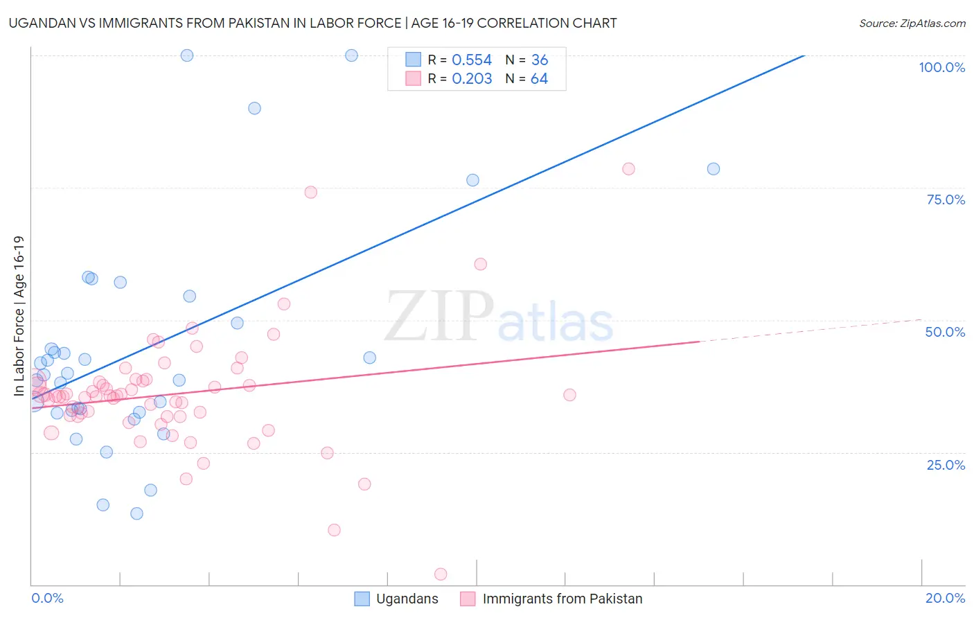 Ugandan vs Immigrants from Pakistan In Labor Force | Age 16-19