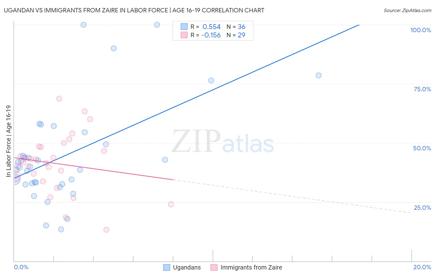 Ugandan vs Immigrants from Zaire In Labor Force | Age 16-19