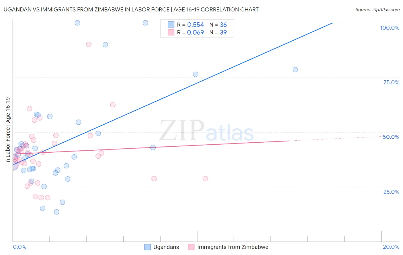 Ugandan vs Immigrants from Zimbabwe In Labor Force | Age 16-19