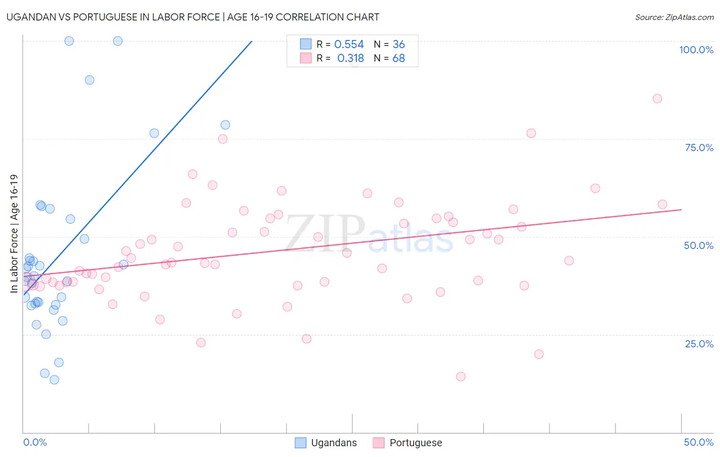 Ugandan vs Portuguese In Labor Force | Age 16-19