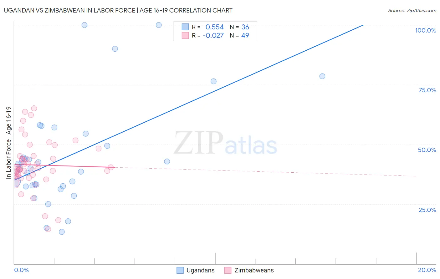 Ugandan vs Zimbabwean In Labor Force | Age 16-19