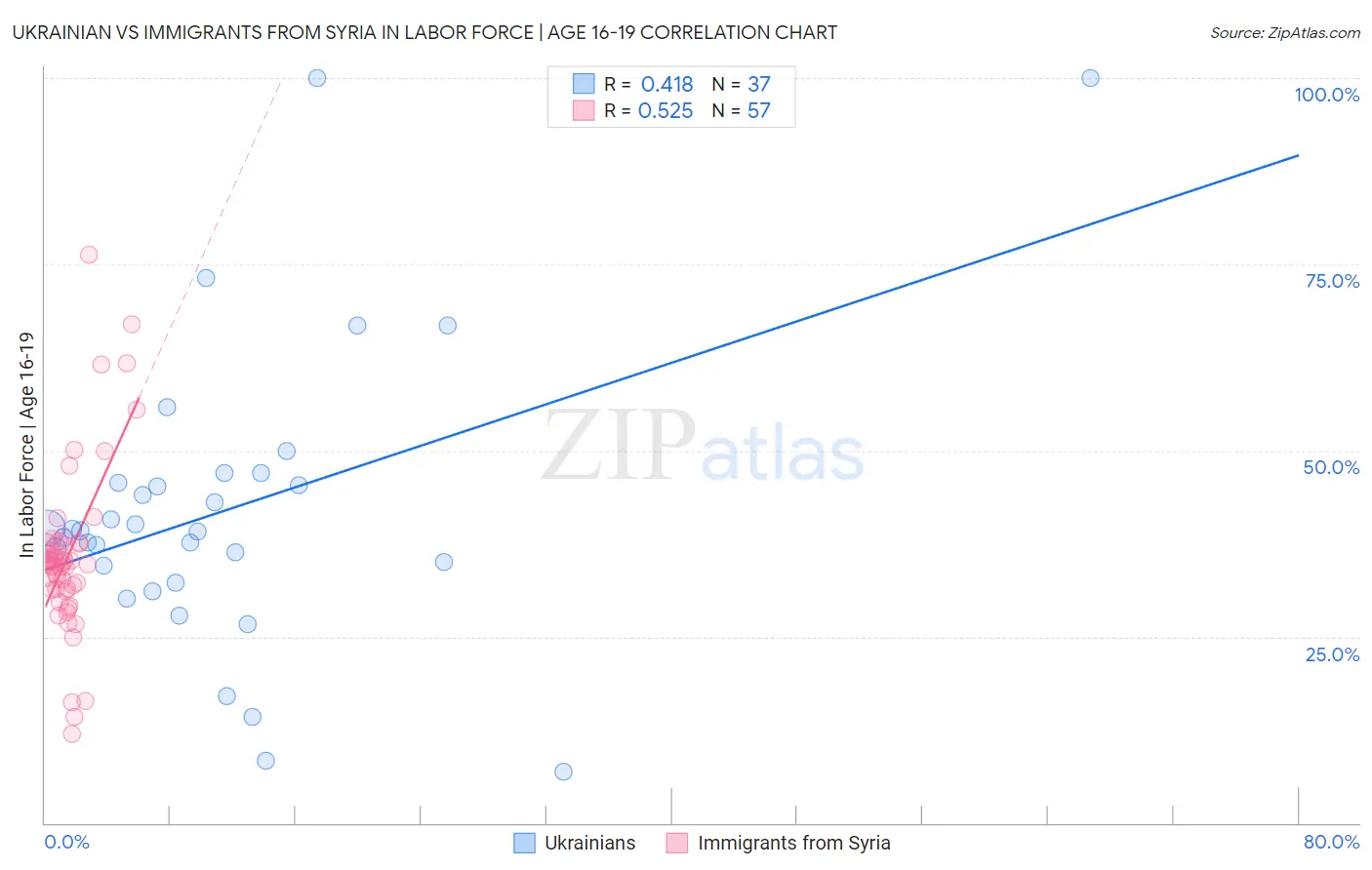 Ukrainian vs Immigrants from Syria In Labor Force | Age 16-19