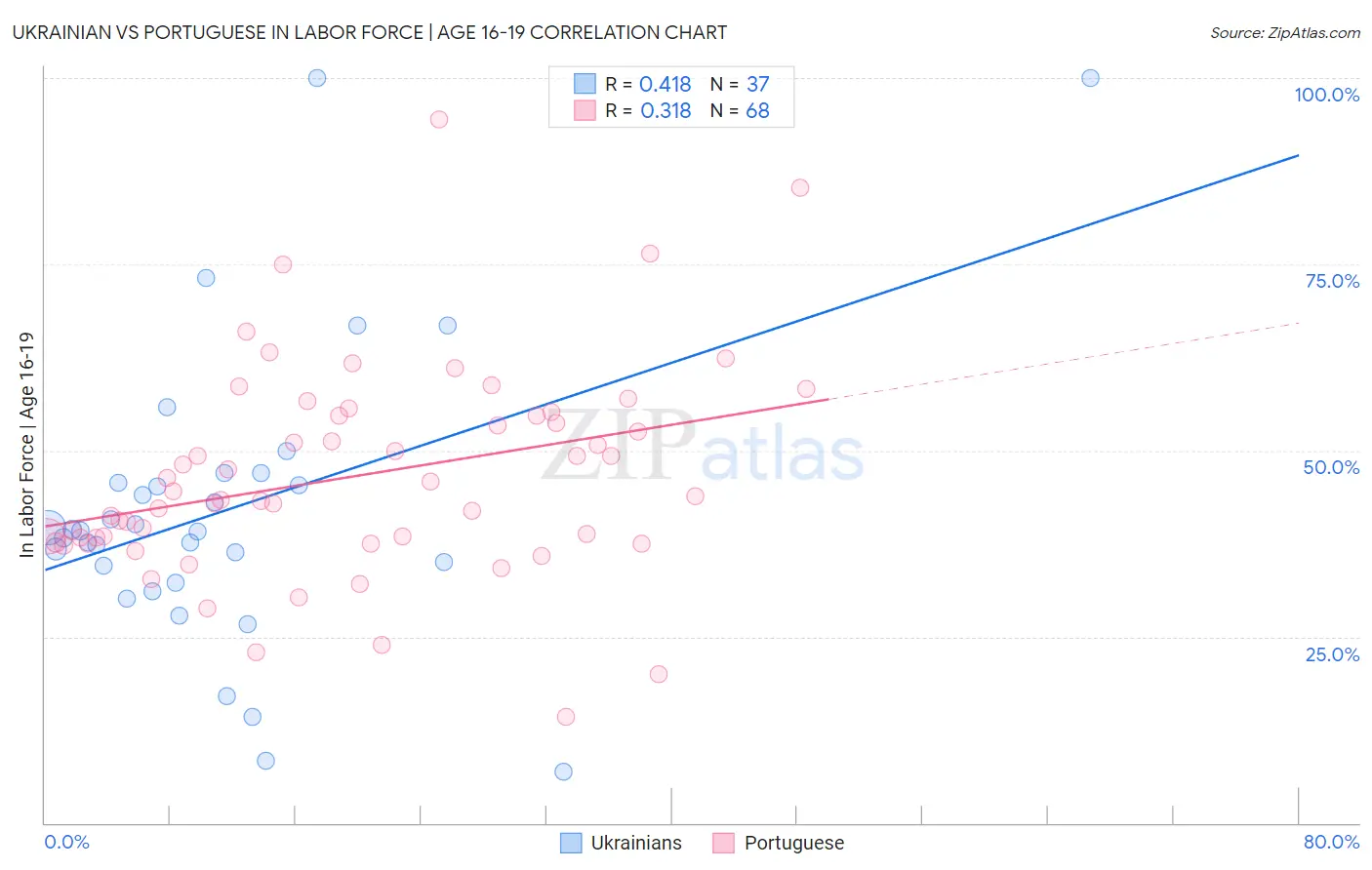 Ukrainian vs Portuguese In Labor Force | Age 16-19