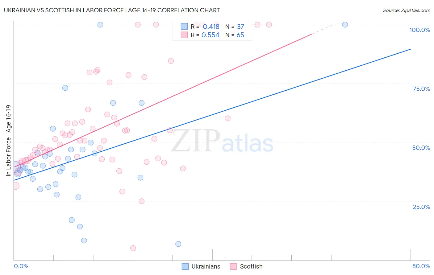 Ukrainian vs Scottish In Labor Force | Age 16-19