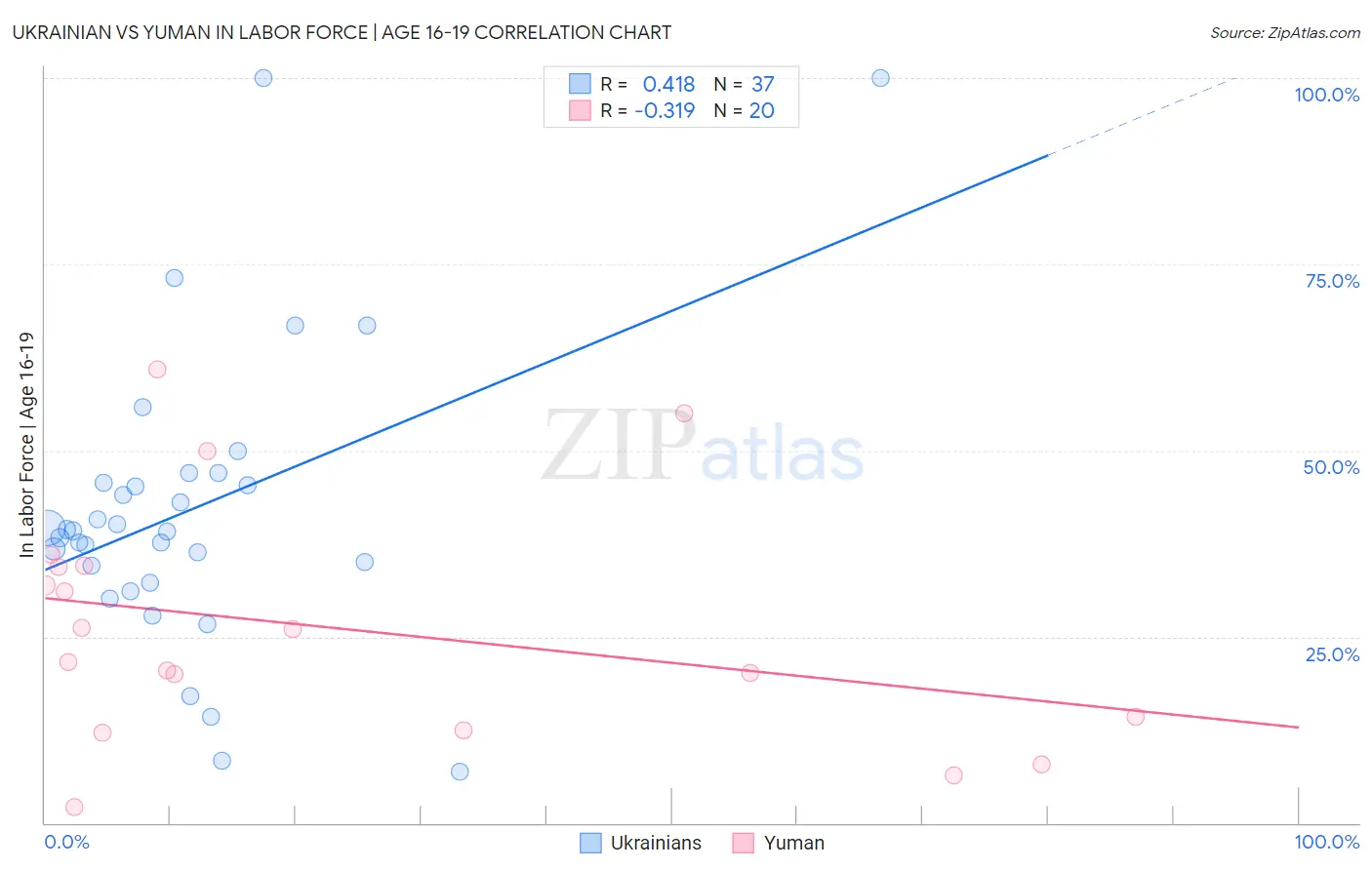 Ukrainian vs Yuman In Labor Force | Age 16-19