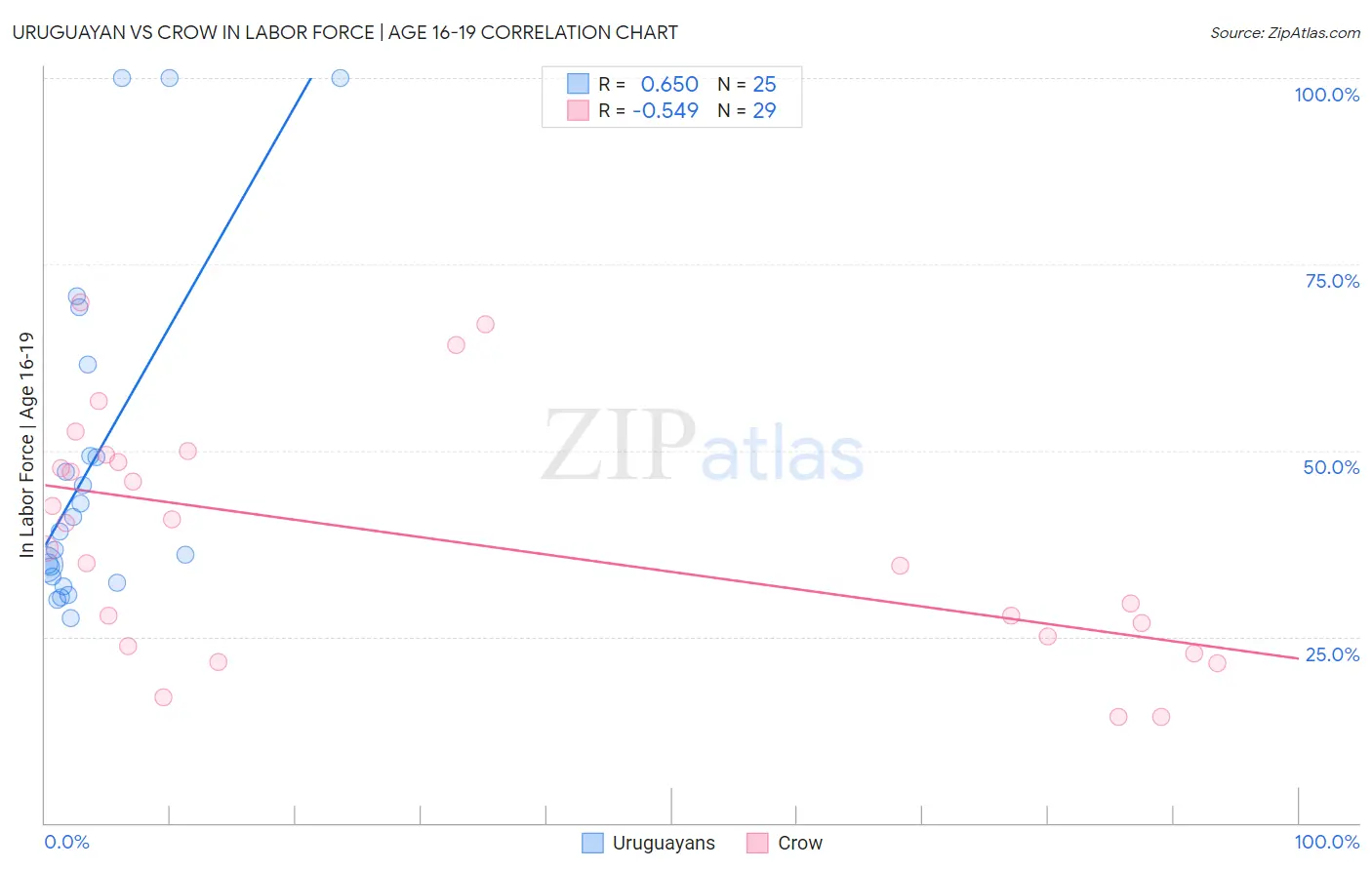 Uruguayan vs Crow In Labor Force | Age 16-19