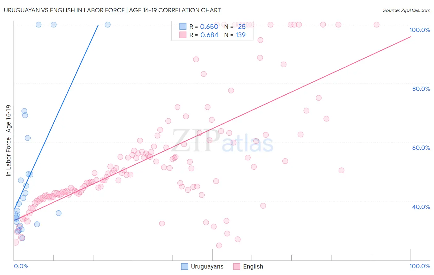 Uruguayan vs English In Labor Force | Age 16-19