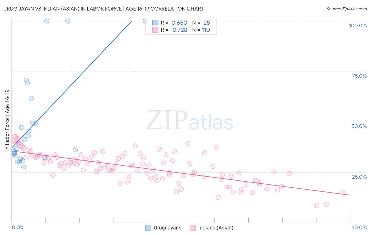 Uruguayan vs Indian (Asian) In Labor Force | Age 16-19