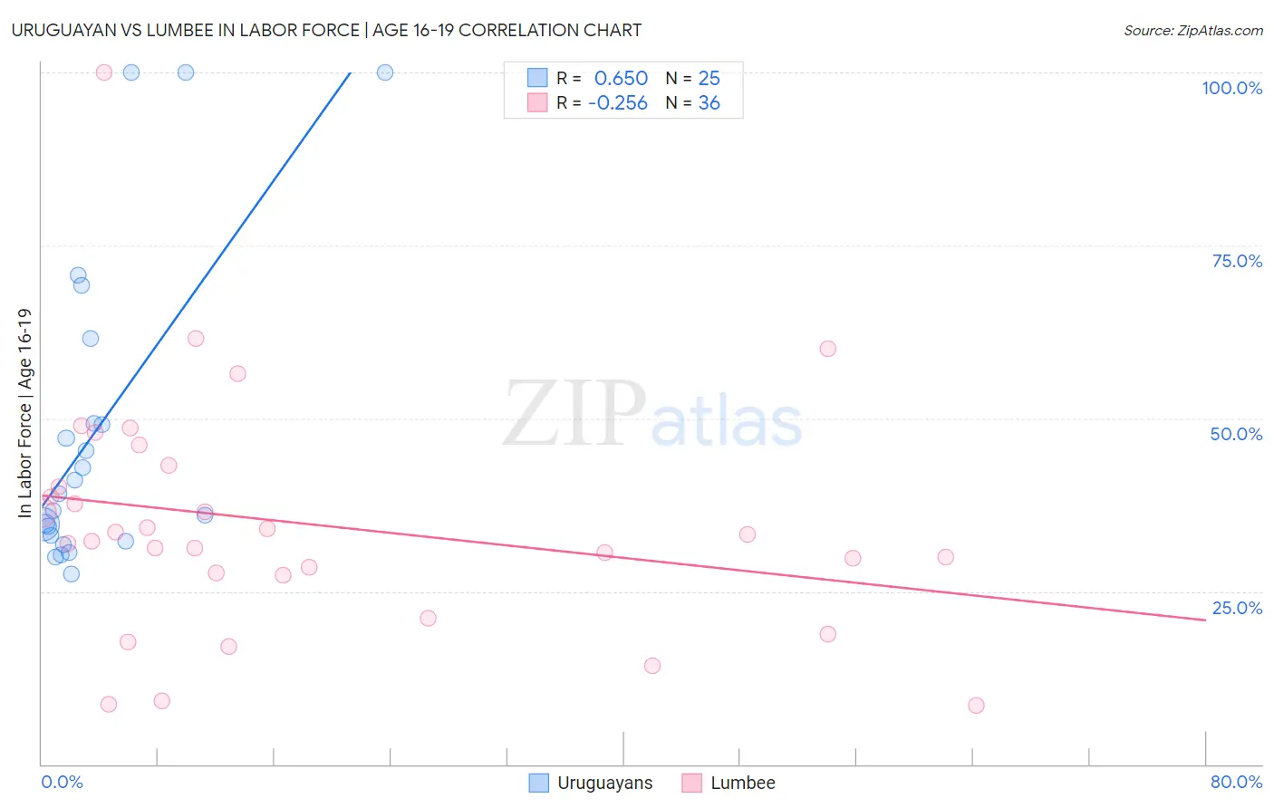 Uruguayan vs Lumbee In Labor Force | Age 16-19